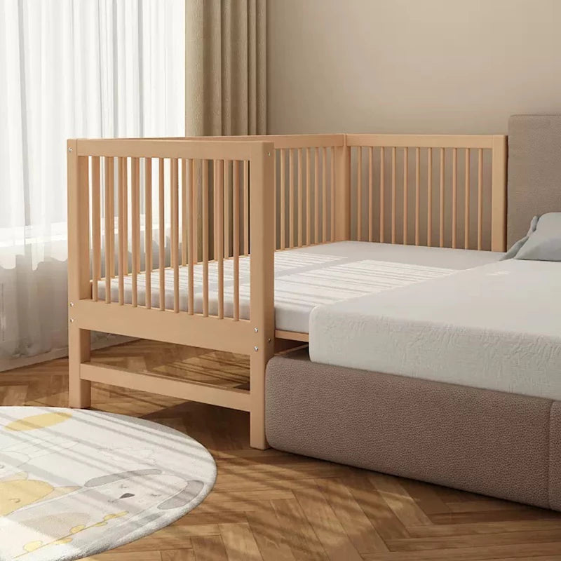 Modern Standard Natural Wood Crib Toddlerbed Infant Crib with Foldable Design and Twin Bed Rails - Crib & Tail Ladder