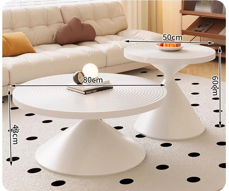 50+70cm Round Coffee Table Set Hourglass Shape Modern Nesting Tables with Iron Legs for Living Room Bedroom Easy Assembly