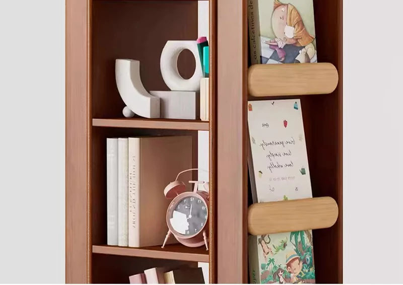 Solid Wood Kids 360° Rotating Bookshelf, Floor Standing Multi-Tier Children’s Book Rack, Montessori Book & Toy Storage Organizer for Living Room & Bedroom