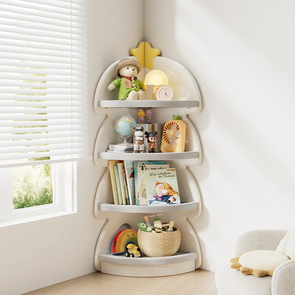 Kids Toy Storage Cabinet – Christmas Tree Corner Bookshelf & Multi-Layer Organizer