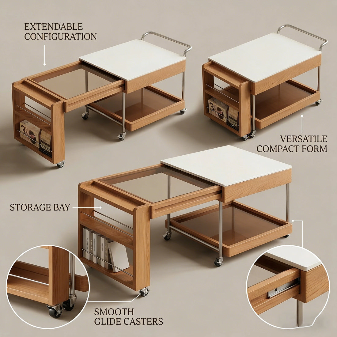 Multifunctional Coffee Table with Storage – Extendable Rolling Coffee Table for Small Living Room