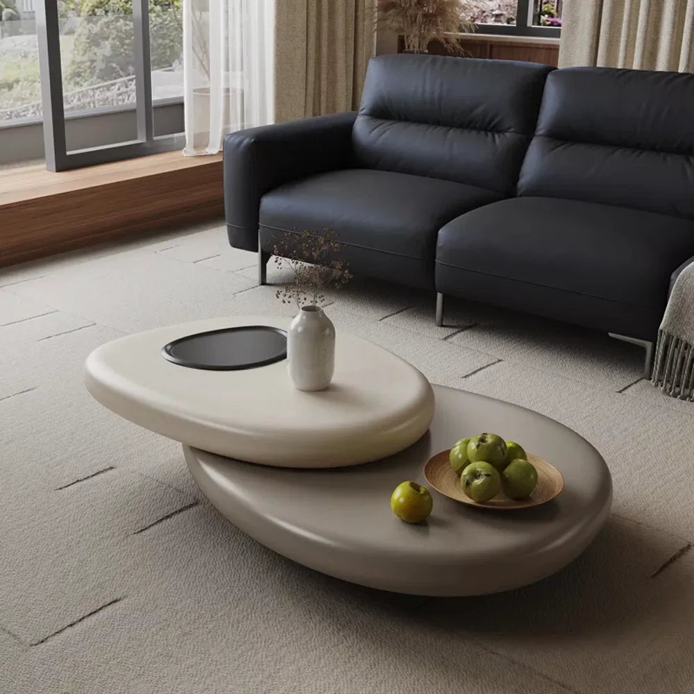 Designer Creative Pebble-Shaped Rotating Coffee Table - Low Italian Living Room Table for Small Spaces - Unique Shape for Home Use