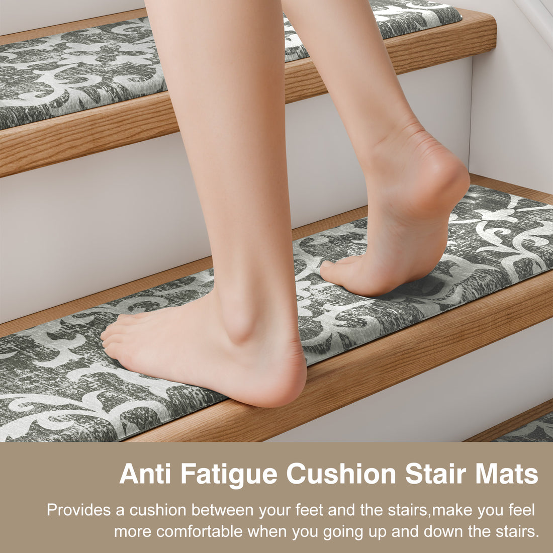 Staircase Step Treads Foam Stair Pads Cushioned  | 8" x 30" PVC Material(Set of 2,12)