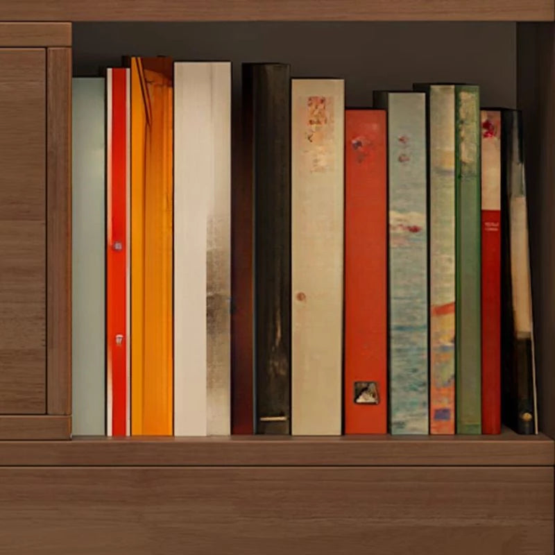 2 Doors Rubberwood Solids Multi-Functional Bookshelf, Retractable Design Solid Wood Bookcase, with 4-Tier, Wood Color, 43