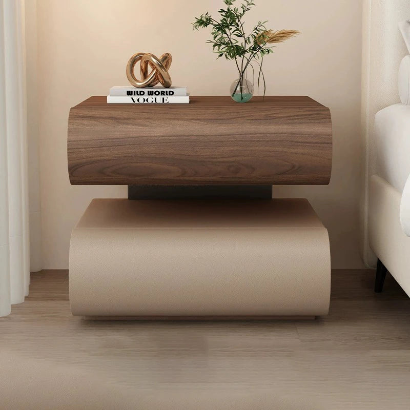 Modern Light Luxury Bedroom Nightstand — Cat-Scratch-Resistant Leather & Multi-Layer Solid Wood Construction, Dual-Drawer Design, Floating Storage Cabinet