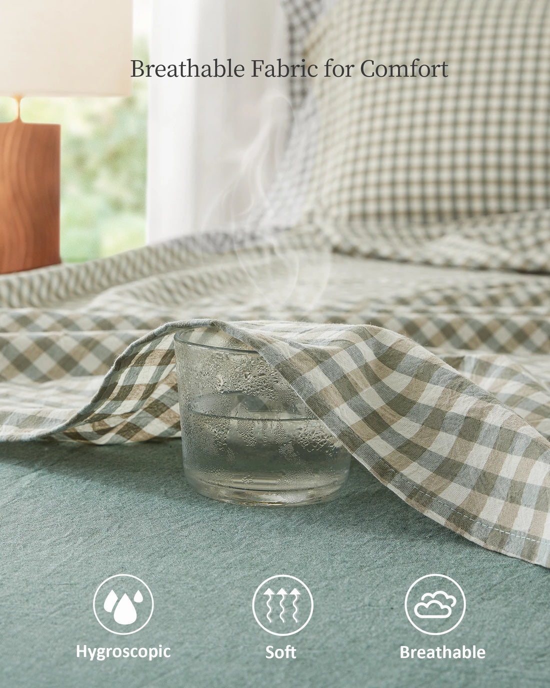 100% Washed Cotton Gingham Bed Sheet Set