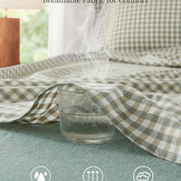 100% Washed Cotton Gingham Bed Sheet Set