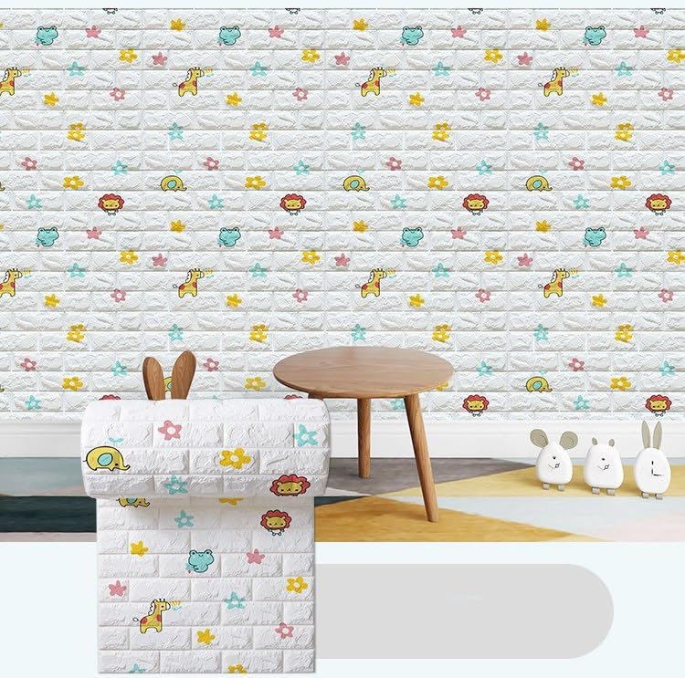 3D Three-Dimensional Wall Sticker Waterproof Self-Adhesive Wallpaper, Cartoon Anti-Collision Soft Wall Sticker for Children's Room