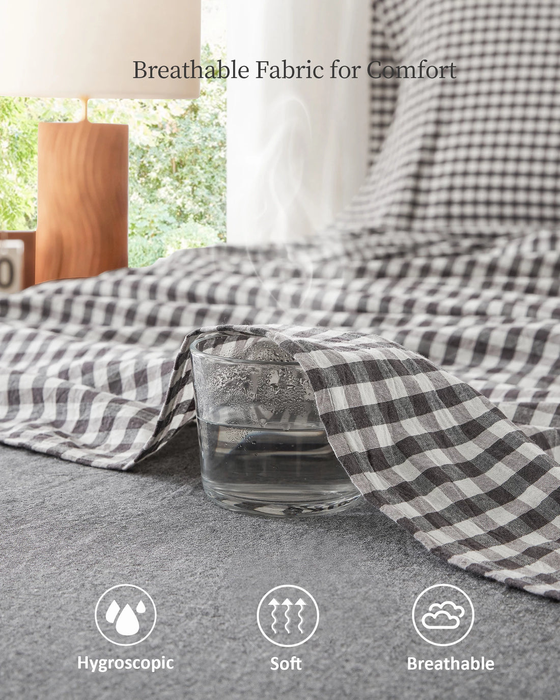 100% Washed Cotton Gingham Bed Sheet Set