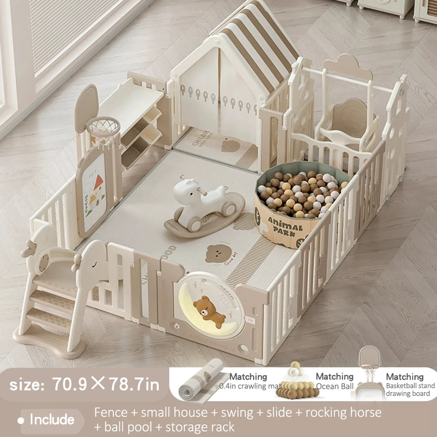 Indoor Newborn Playpen & Play Yard Play Pen with Toys and House |  Glowing Moon Bear