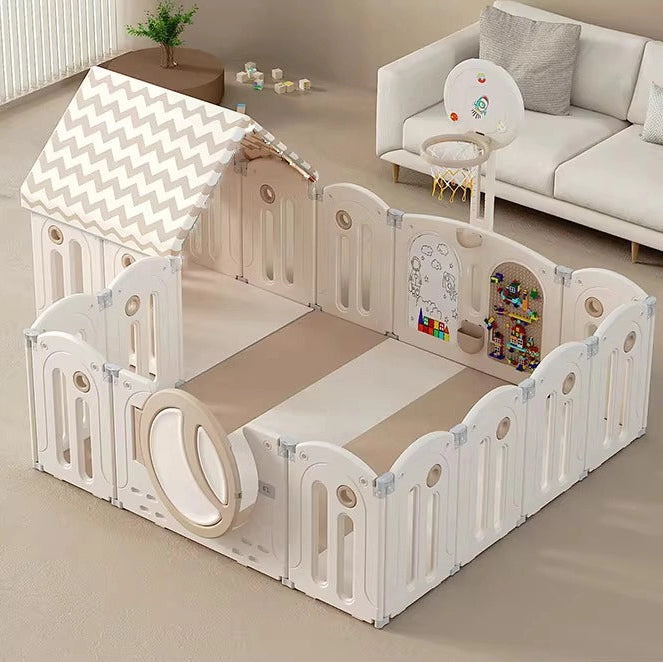 Foldable Infant Play Yard with House Baby Playpen and Matching Toys | Star-Moon