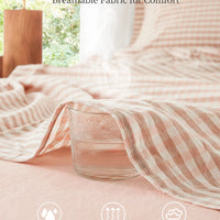 100% Washed Cotton Gingham Bed Sheet Set