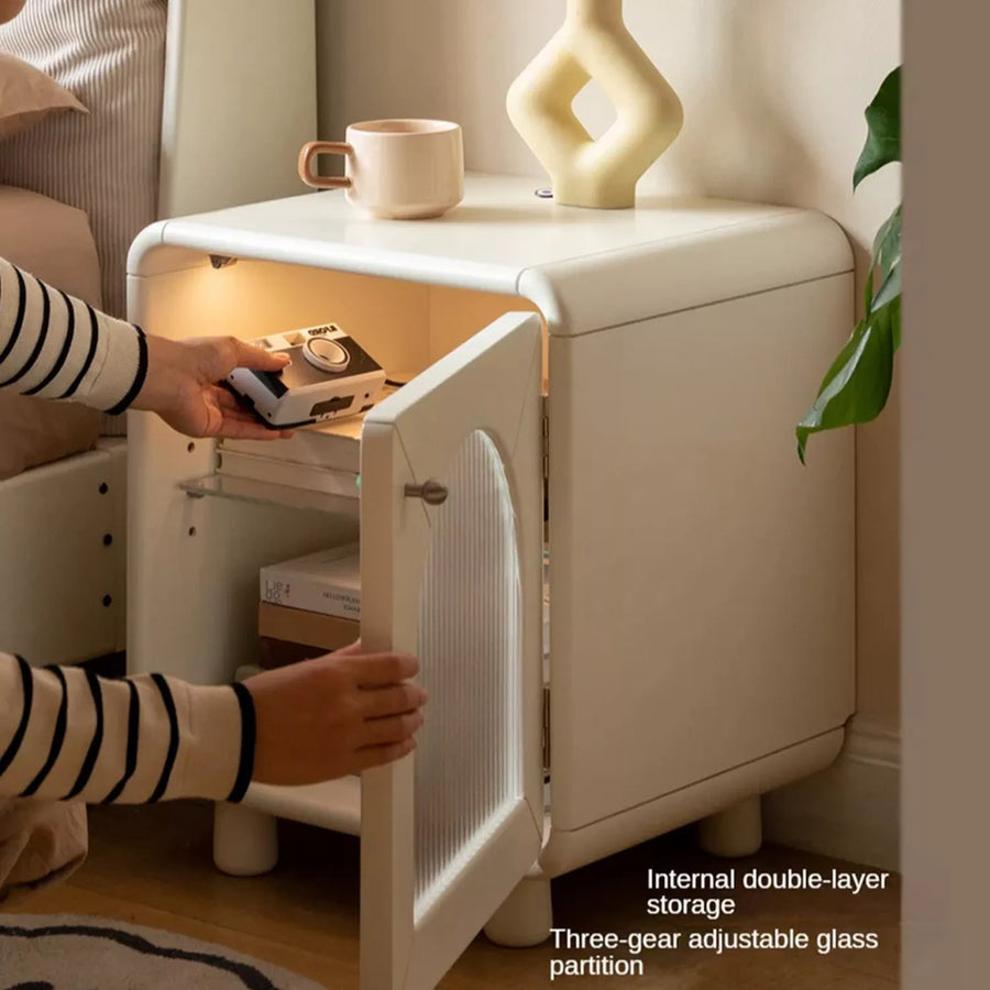 Rubber wood, Poplar solid wood Light nightstand cream style