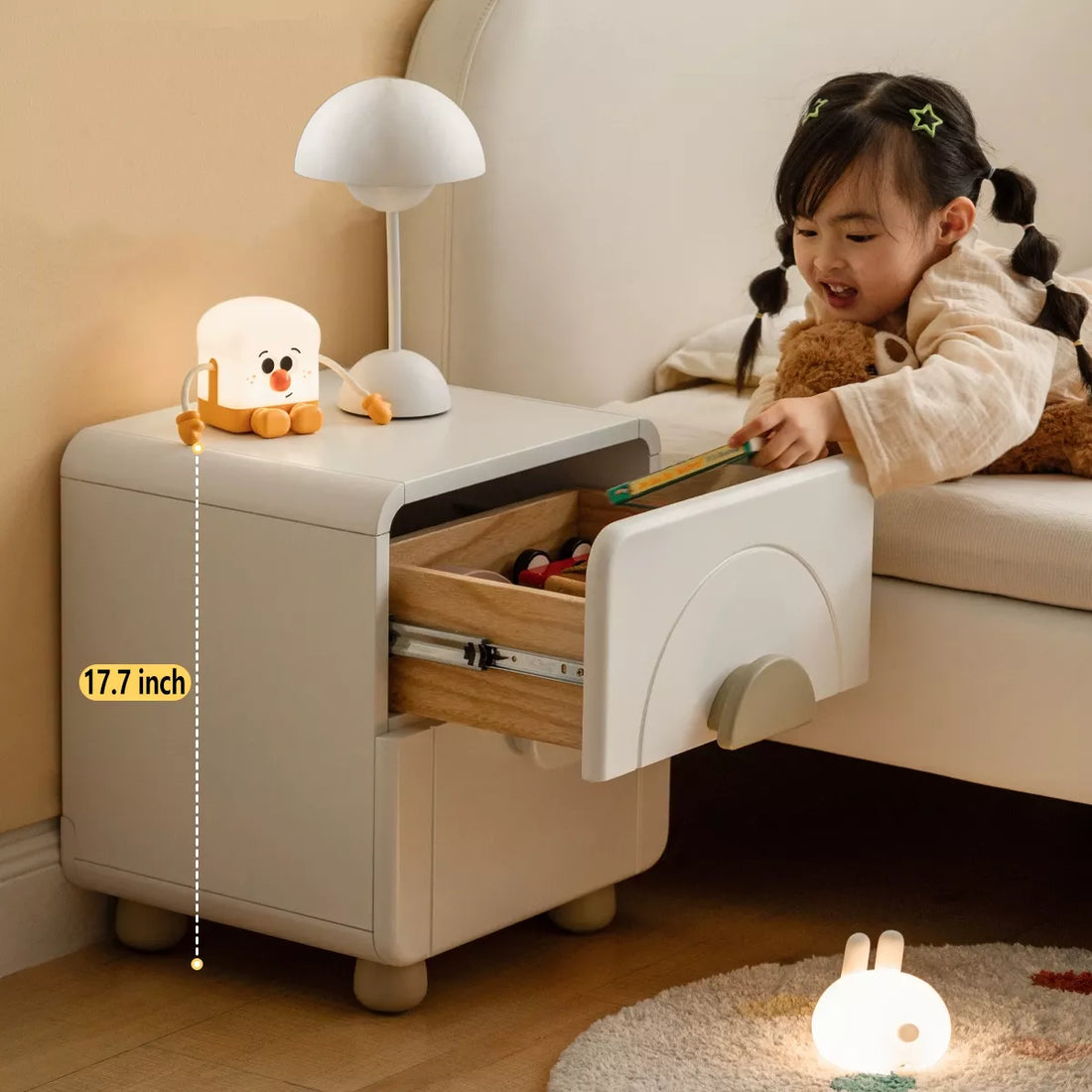 Solid wood bedside table, cream style, bedroom bedside storage cabinet, household white bedside storage cabinet
