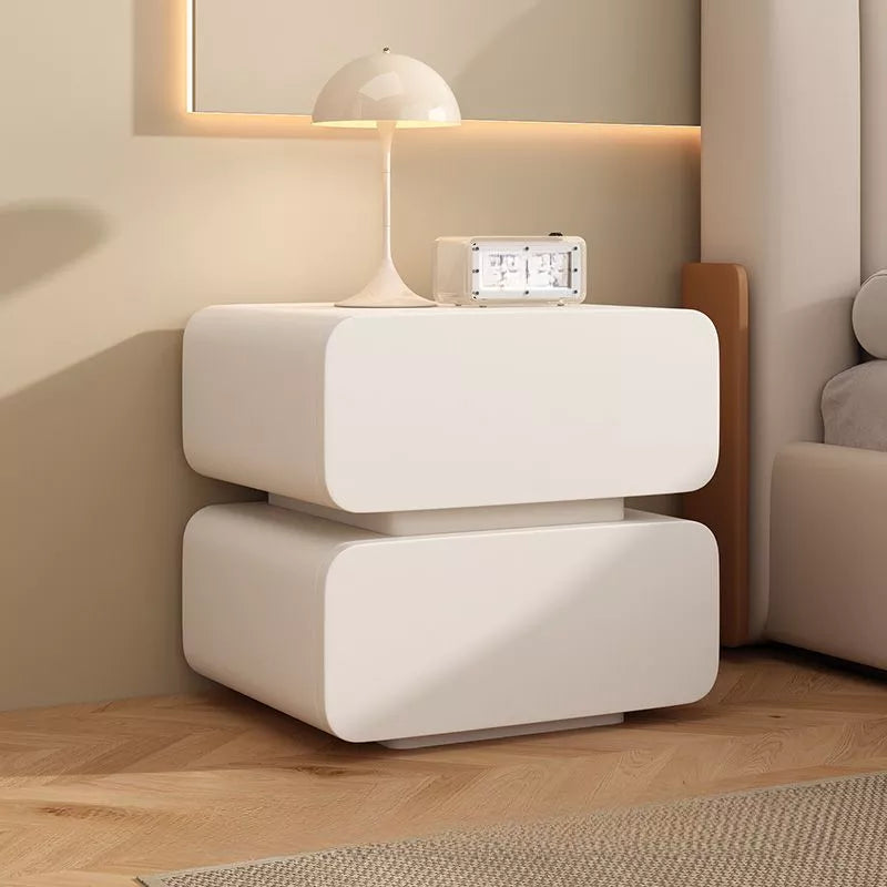 Leather Bedside Table, Modern Minimalist Bedside Table，Nightstand with 2 Drawers, Wood Bedside Table, Bedroom Bedside Table