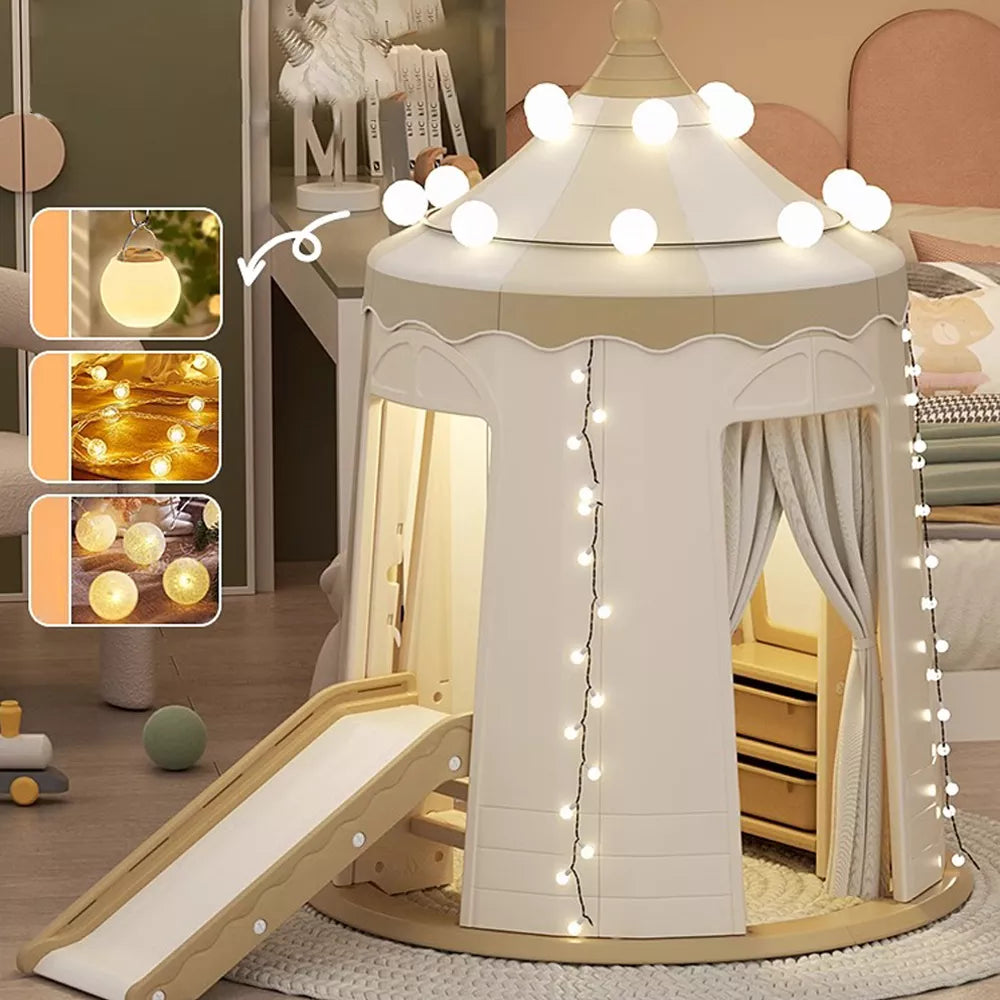 Kids Teepee Tent with Lights Slide Drawing Board Natural Cotton Canvas Toddler Tent Foldable Teepee Tent for Kids Indoor Tent Outdoor Play