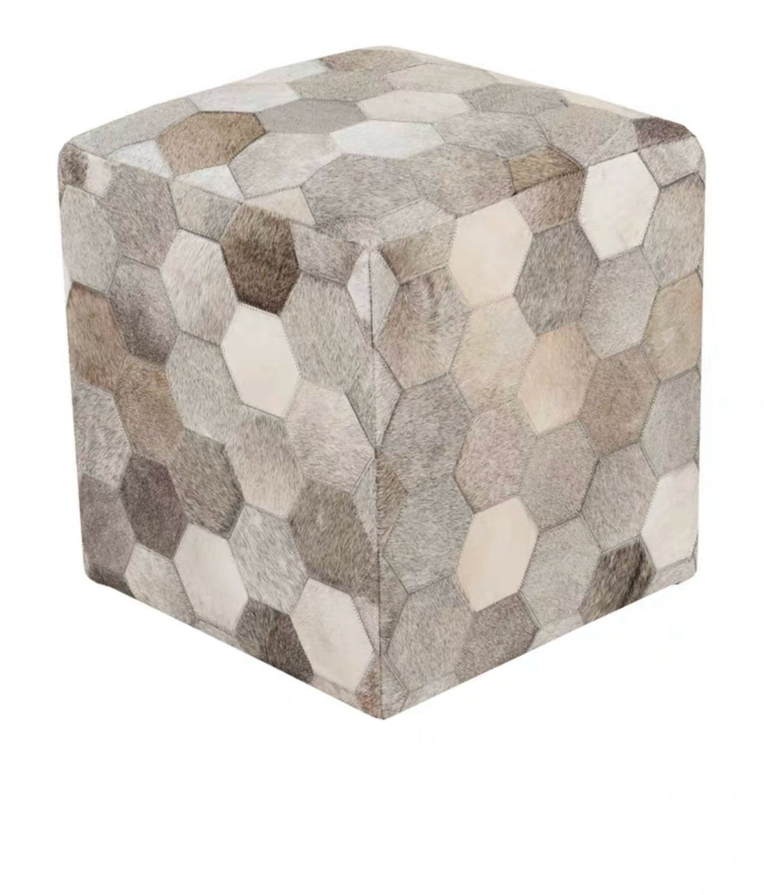16" Cowhide Leather Cube Pouf Handmade Sofa Stool