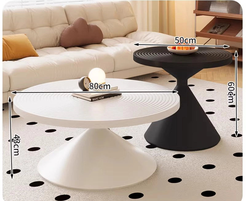 50+70cm Round Coffee Table Set Hourglass Shape Modern Nesting Tables with Iron Legs for Living Room Bedroom Easy Assembly