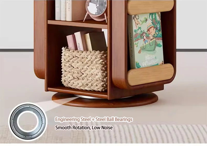 Solid Wood Kids 360° Rotating Bookshelf, Floor Standing Multi-Tier Children’s Book Rack, Montessori Book & Toy Storage Organizer for Living Room & Bedroom