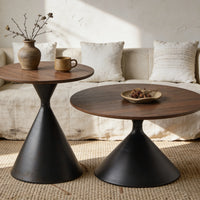 50+70cm Round Coffee Table Set of 2, Modern Cream Style Coffee Tables, Solid Wood Accent Tables for Living Room, Easy Assembly