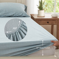 100% Washed Cotton Gingham Bed Sheet Set