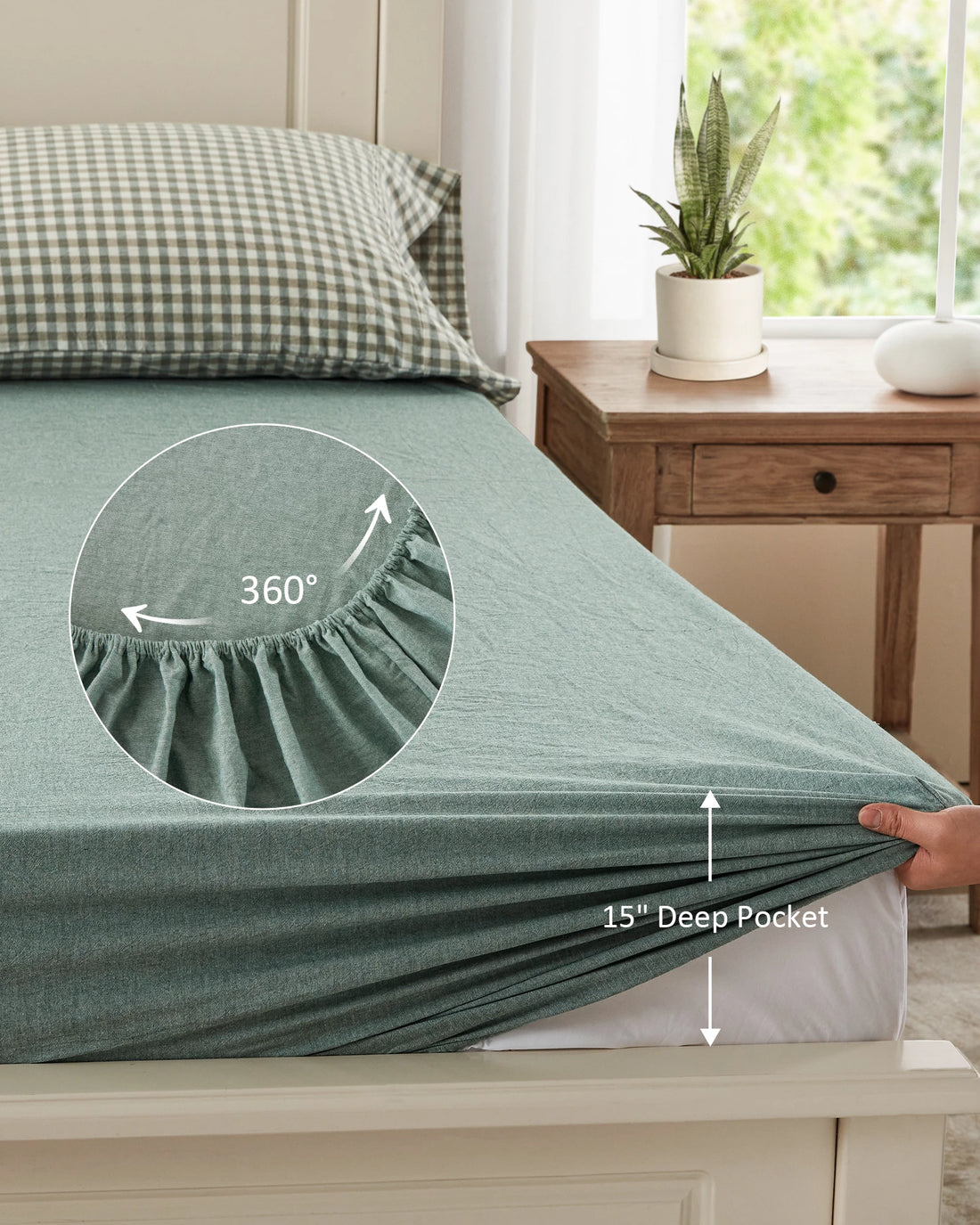 100% Washed Cotton Gingham Bed Sheet Set