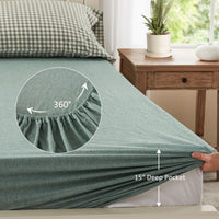 100% Washed Cotton Gingham Bed Sheet Set