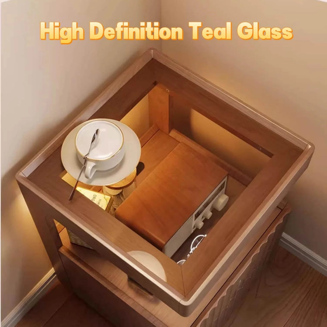 Simple Solid Wood Nightstand Bedside Table with Locking design inductive Minimalist Storage Cabinet for Bedroom Living Room 16x14x22inch