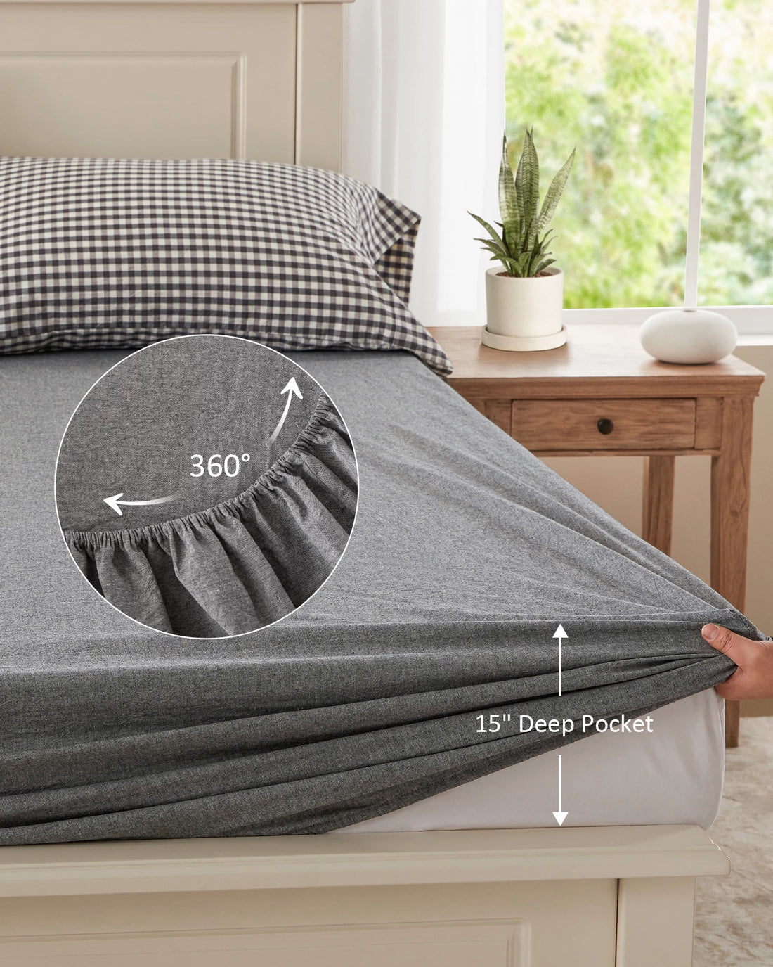 100% Washed Cotton Gingham Bed Sheet Set