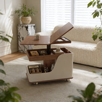 Mobile Adjustable Height Side Table with Sintered Stone Top, Modern Coffee Table for Living Room