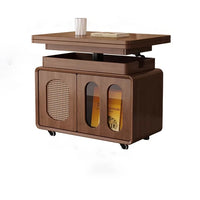 Adjustable Solid Wood Side Table with Wheels Rolling Sofa Table for Living Room