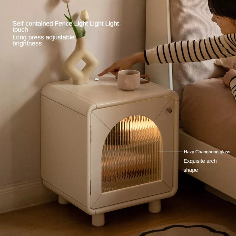 Rubber wood, Poplar solid wood Light nightstand cream style