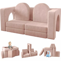 Kids Sofa Couch 10PCS, Pure Era Modular Toddler Couch for Playroom, Dutch Velvet Multifunctional Play Couch Sofa for Kids