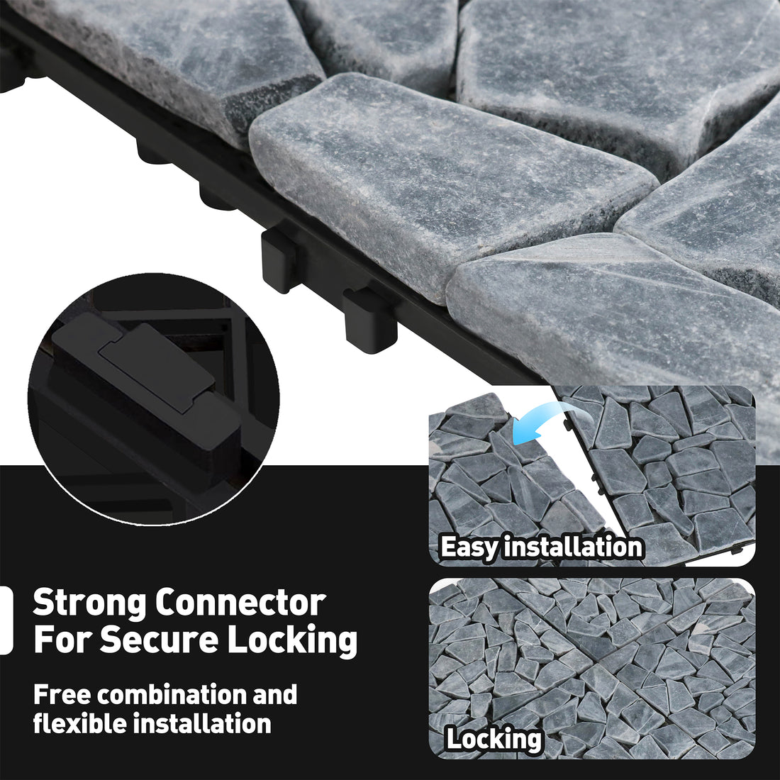 12''x12'' Interlocking Stone Deck Tiles - Sliced Dark Gray (Pack of 4)