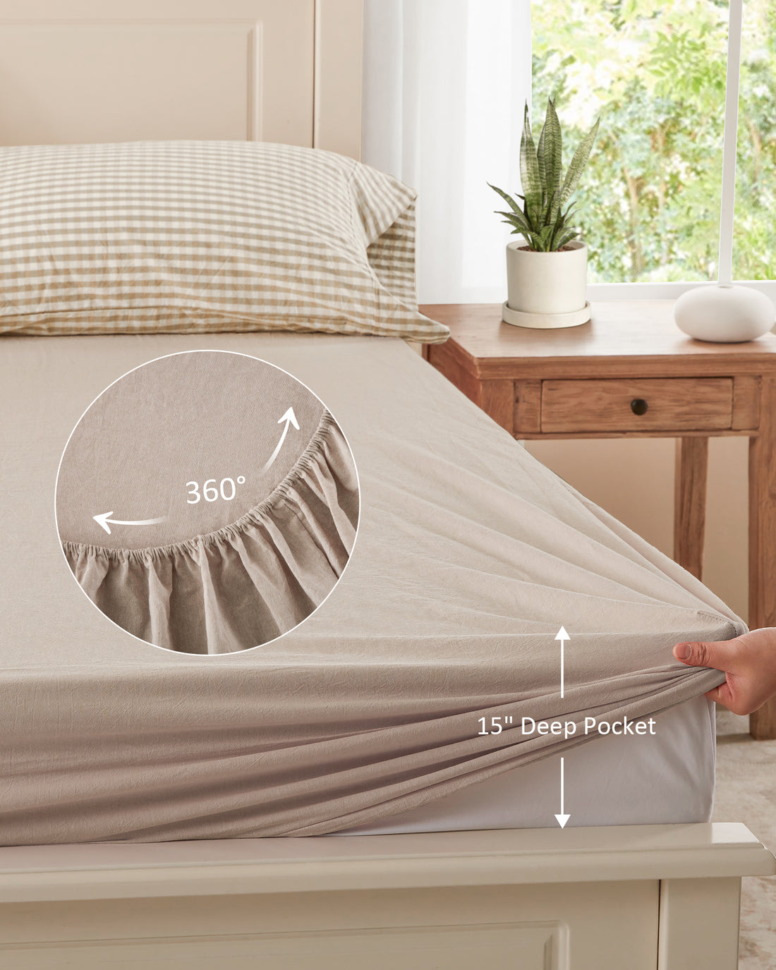 100% Washed Cotton Gingham Bed Sheet Set