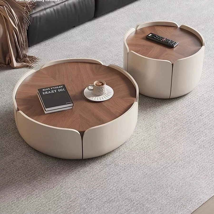 Petal Coffee Table - Italian Vintage Style Round Walnut Wood Grain Tea Table for Small Living Rooms, High-End Creative Design for Home Use
