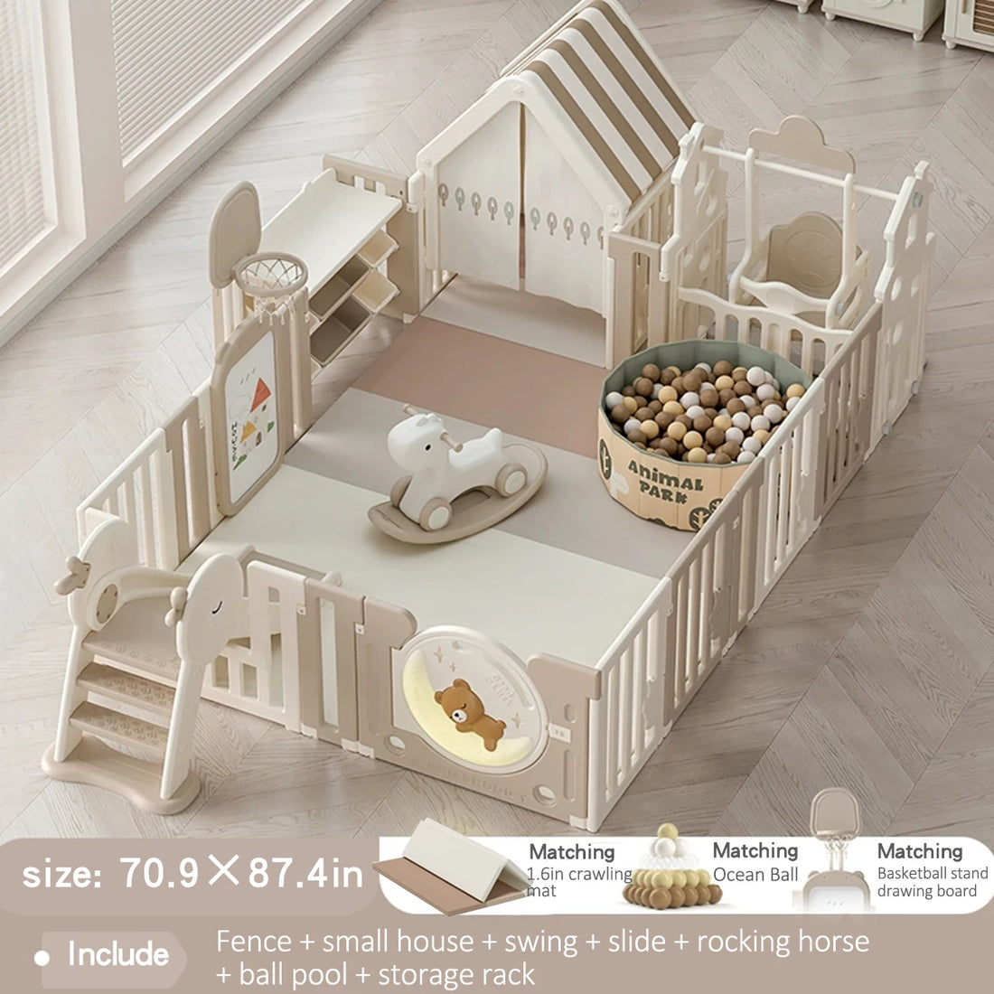 Indoor Newborn Playpen & Play Yard Play Pen with Toys and House |  Glowing Moon Bear