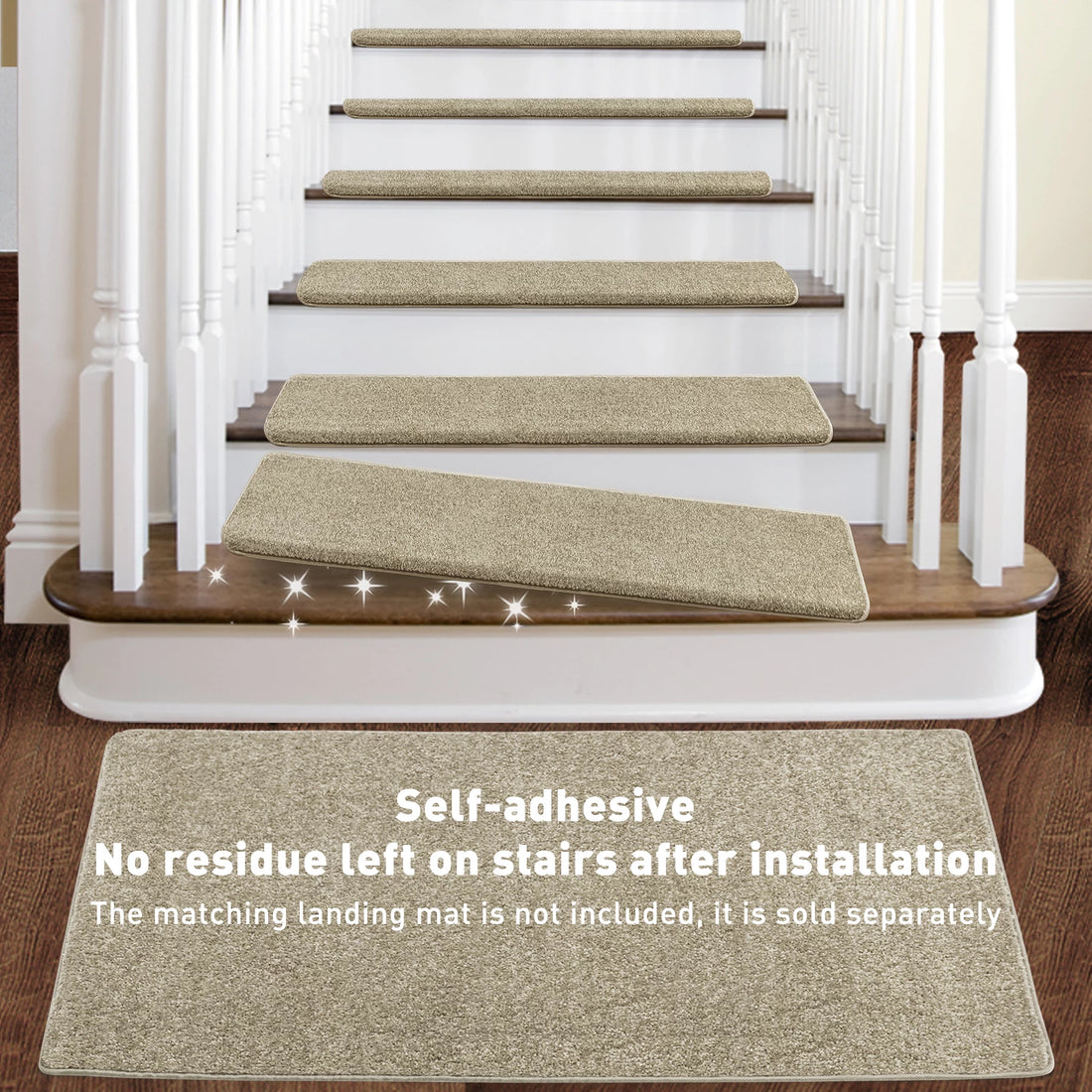 Bullnose Carpet Stair Treads - Cream Grey