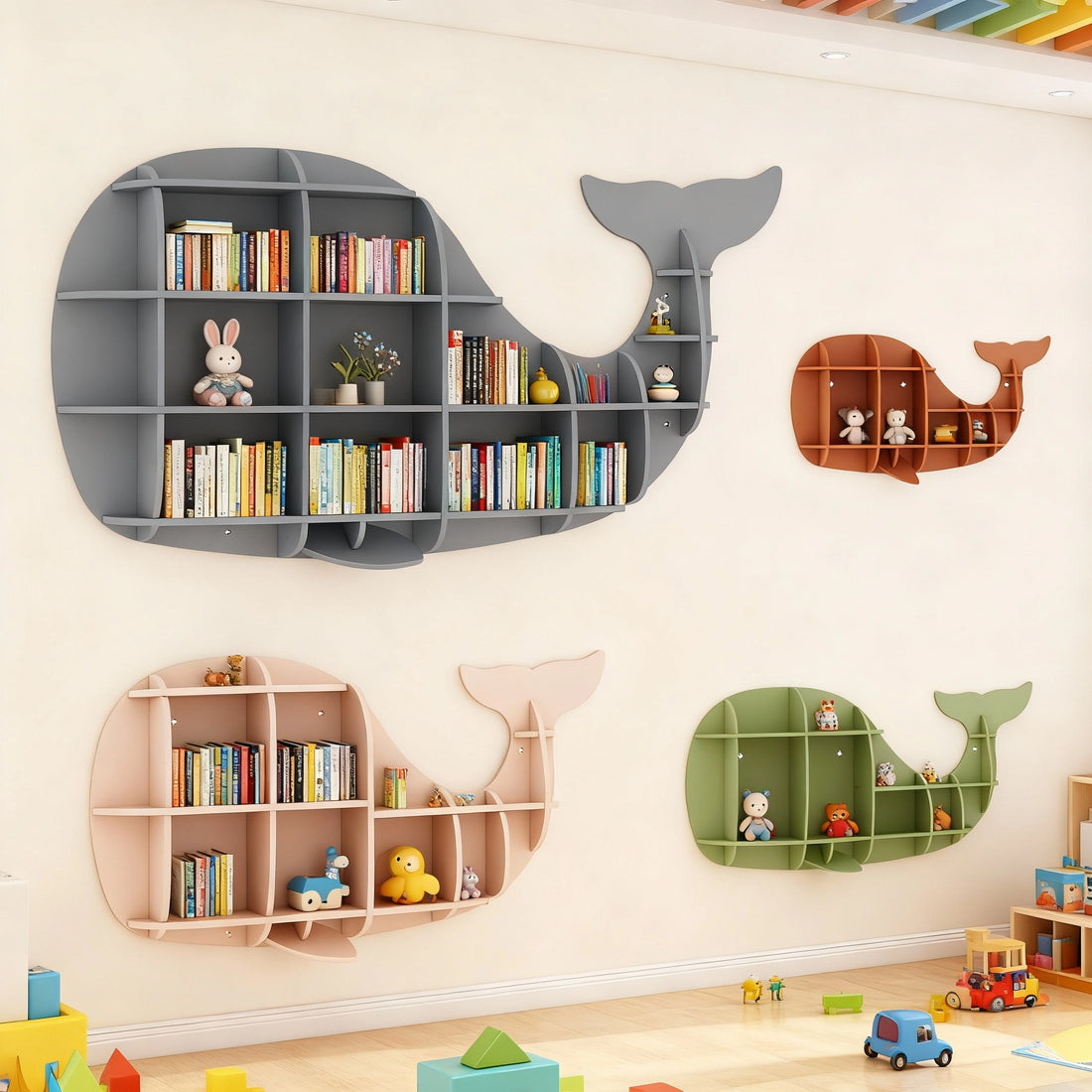 Kids Creative Dolphin & Whale Bookshelf Locker Wooden
