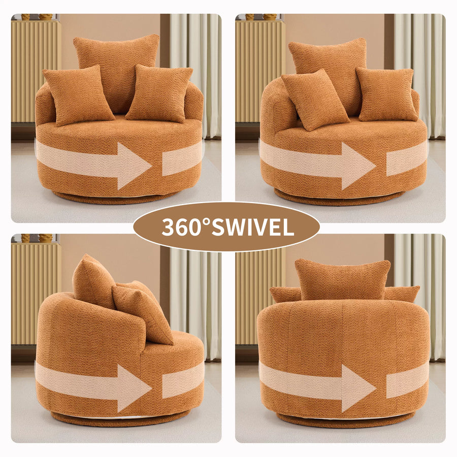 Oversized Crochet Yarn 360° swivel Barrel Chair with Pillow, AccentRound Single-seat Upholstered Sofa chair with 3 Pillow