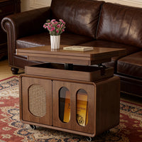 Adjustable Solid Wood Side Table with Wheels Rolling Sofa Table for Living Room