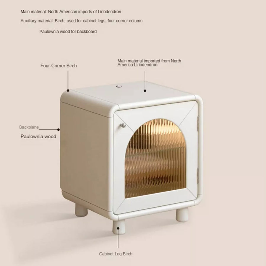 Rubber wood, Poplar solid wood Light nightstand cream style