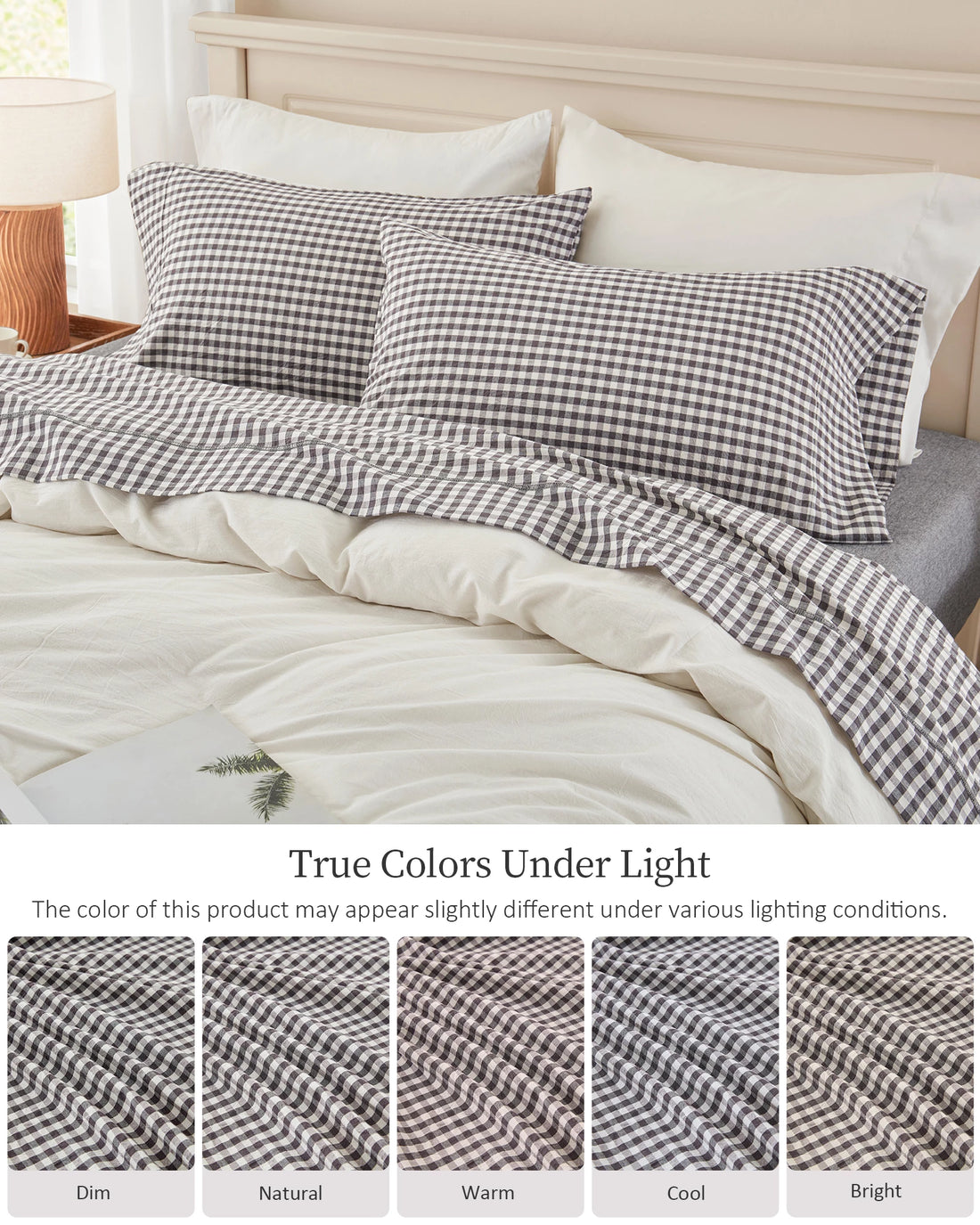 100% Washed Cotton Gingham Bed Sheet Set