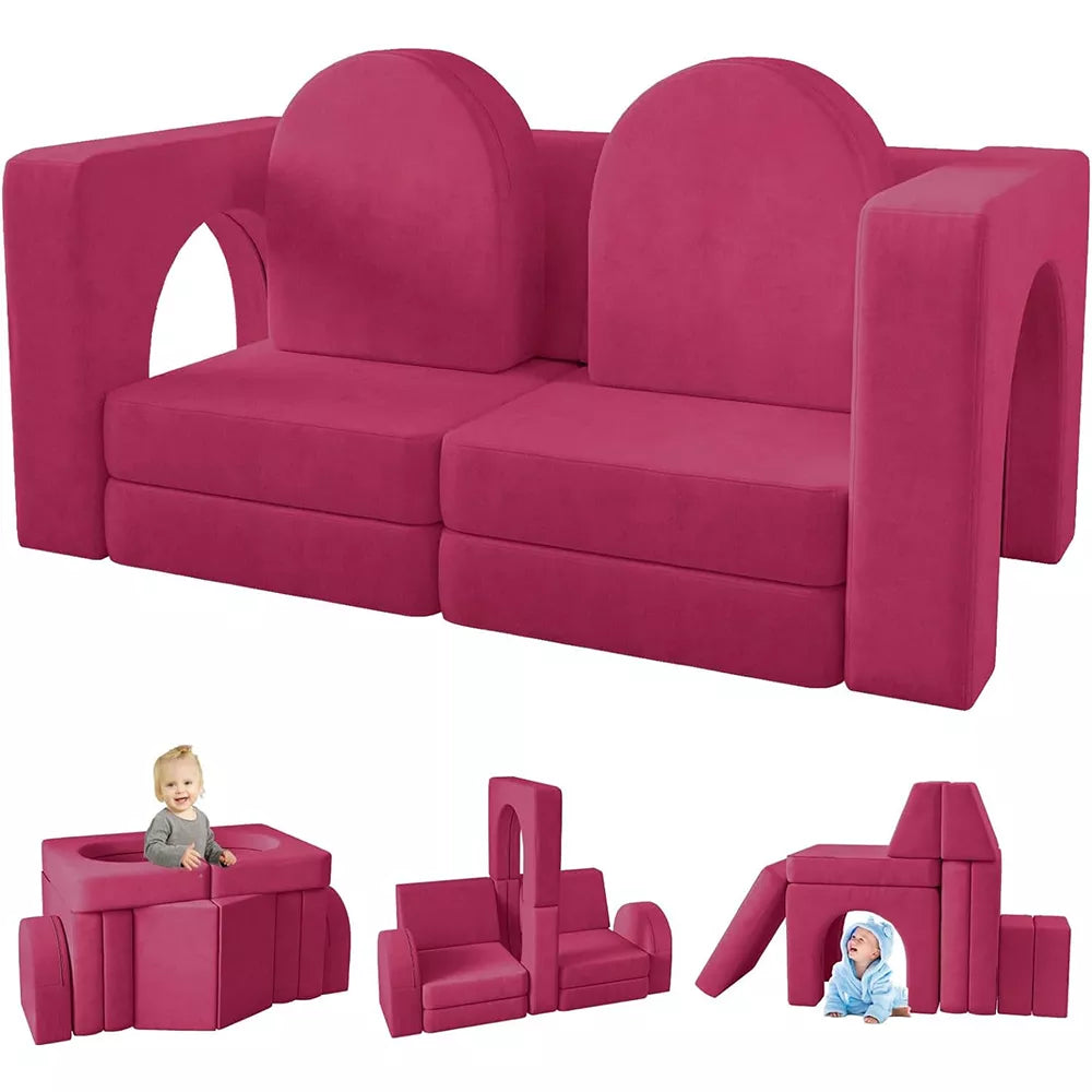 Kids Sofa Couch 10PCS, Pure Era Modular Toddler Couch for Playroom, Dutch Velvet Multifunctional Play Couch Sofa for Kids