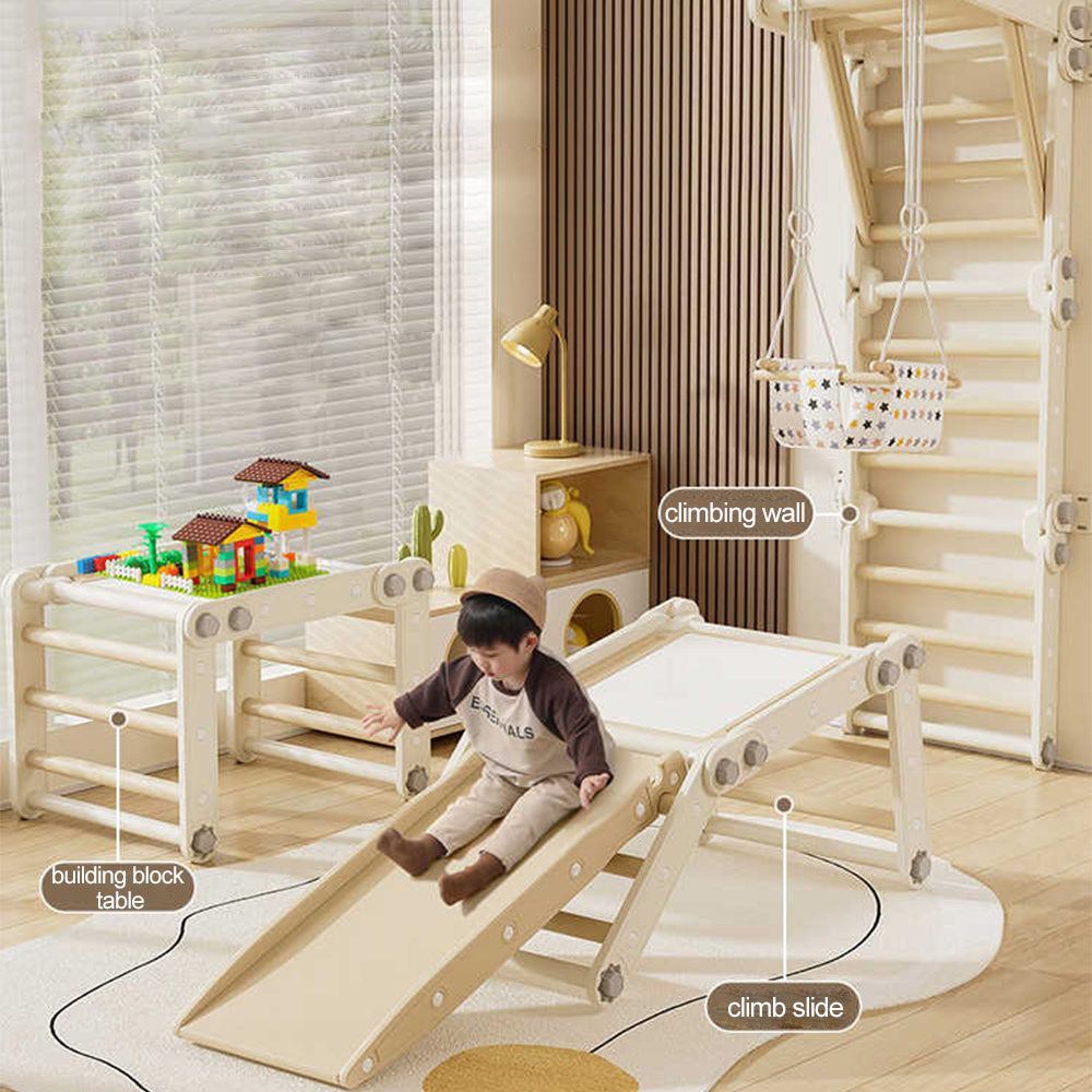 Foldable 3 in 1 Wooden Climbing Triangle Ladder Indoor Kids Play Gym Activity Climber Structure Toys