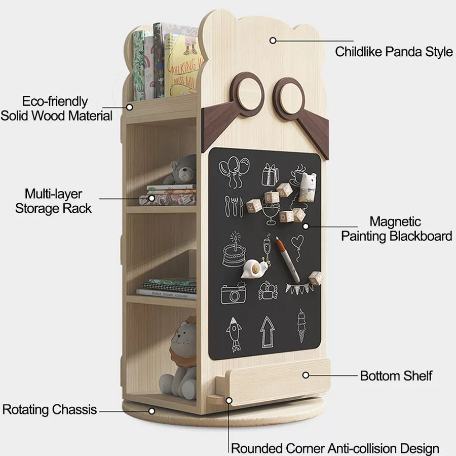 Children's Multi-functional Solid Wood 360° Rotating Bookshelf with Blackboard childrens storage shelves