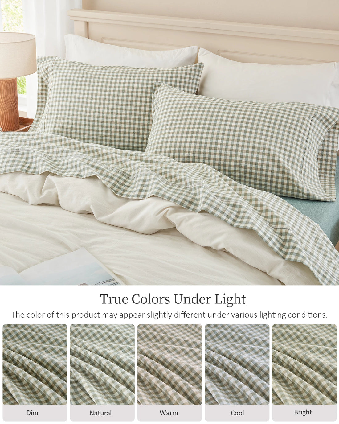 100% Washed Cotton Gingham Bed Sheet Set