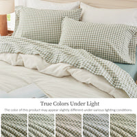 100% Washed Cotton Gingham Bed Sheet Set