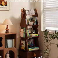 Kids Rotating Bookshelf, Wooden Mobile Children’s Book Rack, Floor Standing 360° Spin Bookcase with Wheels, Montessori Storage Organizer for Nursery, Bedroom & Playroom