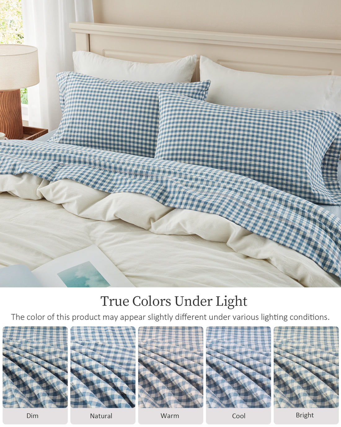 100% Washed Cotton Gingham Bed Sheet Set